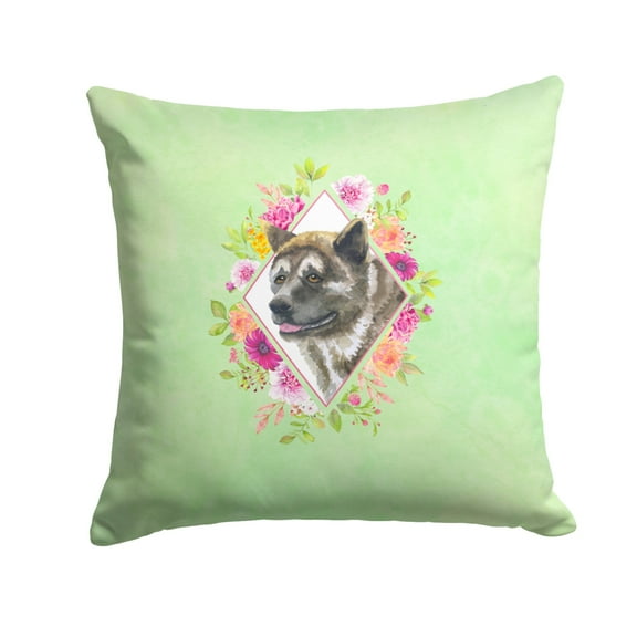 Carolines Treasures CK4273PW1414 Akita Green Flowers Fabric Decorative Pillow 14Hx14W multicolor