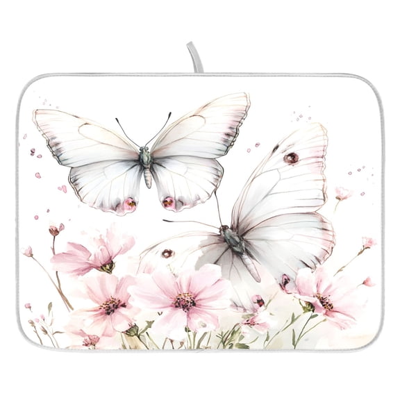 Ryvnso Watercolor Butterflies Flower Dish Drying Mat for Kitchen Countertop 16x18 Small Dish Pad Drainer Rack Dish Sink Mats