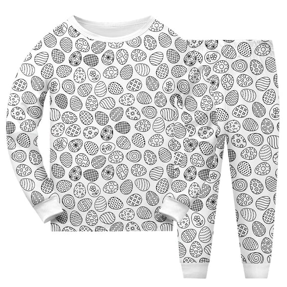 Byoo Toddler Boy Easter Nightwear Outfit Egg DIY Hand Painted Colouring Pullover Top Trousers Set Kids Daily Nightwear Set, Sizes 2-3T