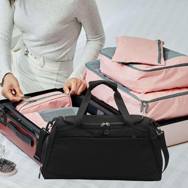 Bolsa de deporte para gimnasio, equipaje, bolsa de viaje, bolsa de lona para natación, ejercicio al aire libre, hombres y mujeres Negro