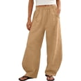 thumbnail image 3 of UVEASISHA Women Drawstring Pants Cotton Linen Summer Pants Striped Wide Leg Vacation Pants Lightweight Casual Beach Pants with Pockets Khaki XXL, 3 of 10