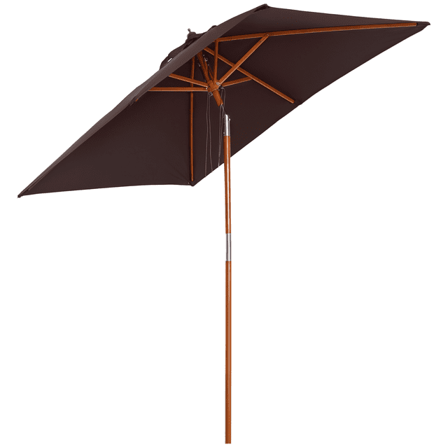 Outsunny 6.6x5ft Fir Patio Umbrella, Market Parasol with Tilt, Ribs Coffee