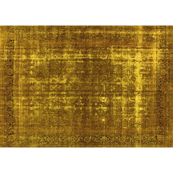 Ahgly Company Machine Washable Indoor Rectangle Persian Yellow Bohemian Area Rugs, 5' x 7'