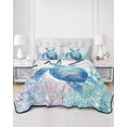 thumbnail image 2 of Quilts Twin Size Bedding Set, Blue Sea Turtle Lightweight Quilted Comforter, Summer Coastal Coral Ocean Soft Reversible Bedspread Coverlet with Pillow Covers for All Season, 68" x 86", 2 of 7