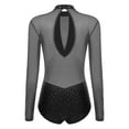 thumbnail image 4 of TiaoBug Women's Gymnastics Leotard Ballet Dance Top Long Sleeve Rhinestones Mesh Figure Ice Skating Bodysuit Black S, 4 of 5