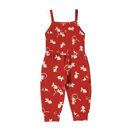 

Binmer Toddler Baby Girl Jumpsuits Cartoon Printing Strap Romper Pants With Pockets