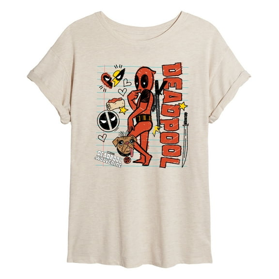 Marvel Deadpool & Wolverine - Notebook Doodles - Women's Oversized Graphic T-Shirt