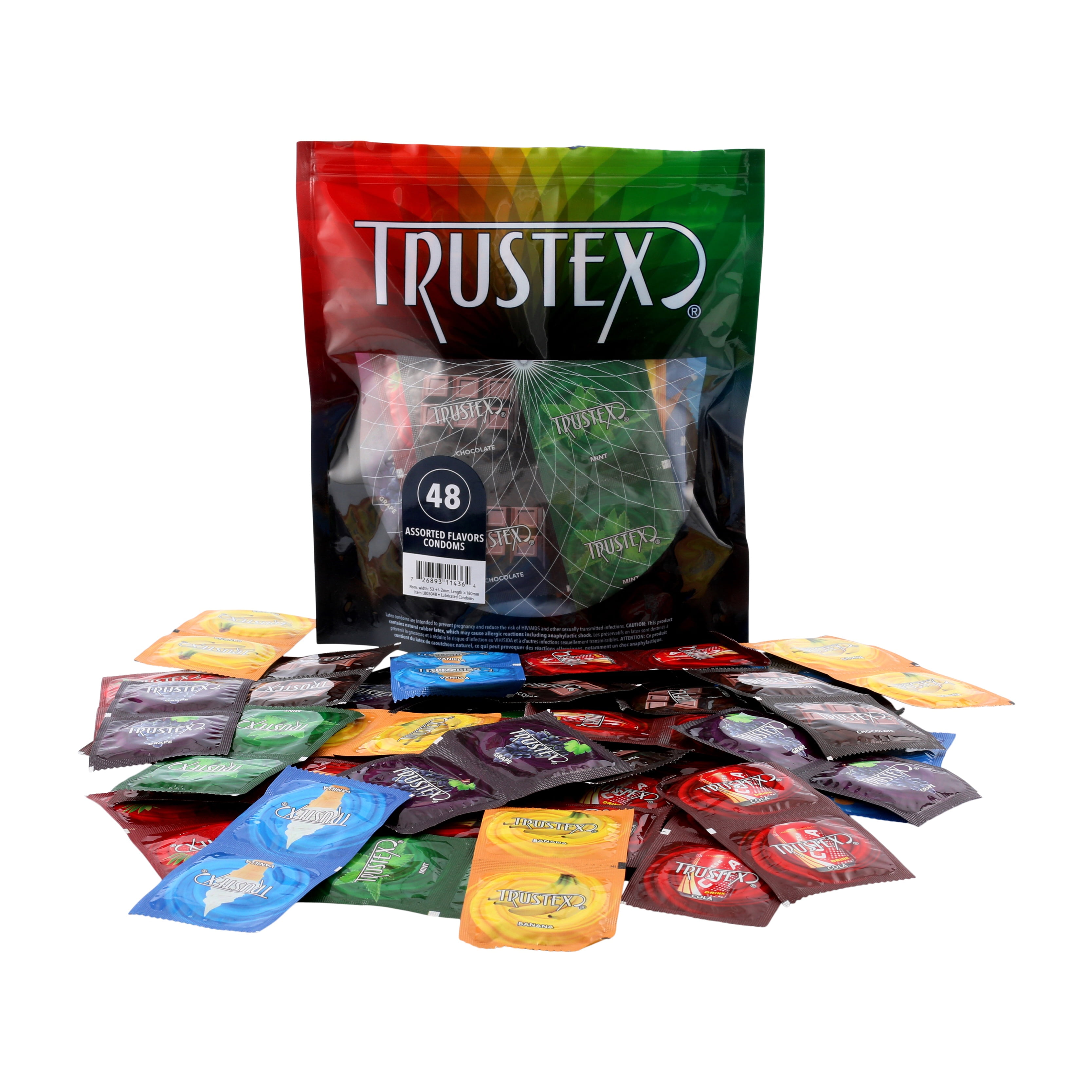 Trustex Assorted Flavors, Premium Latex Flavored Condoms, The Original Flavored Condom Company, Safe for Intercourse, Bag of 48 picture
