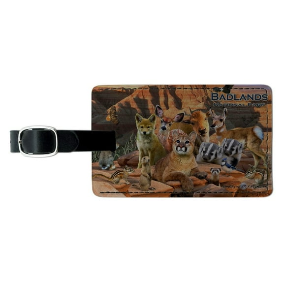 Badlands National Park South Dakota SD Animals Cougar Coyote Rectangle Leather Luggage Card Suitcase Carry-On ID Tag