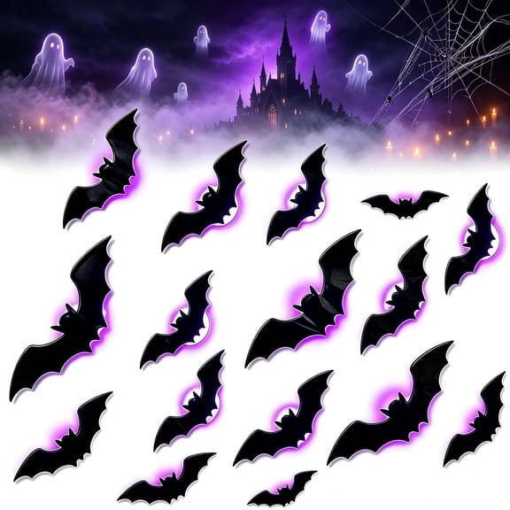 Halloween 3D Lighted Bats, New LED Glowing Bat Wall Stickers Decor Light, Hanging Bat Decorations for Indoor Outdoor Windows Bedrooms
