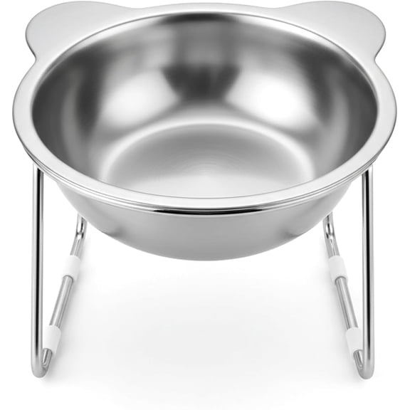 Stainless Steel Raised Cat Bowls Elevated Tilted Cat Bowls , Non-Slip Holder for Easy Feeding and Improved Digestion.