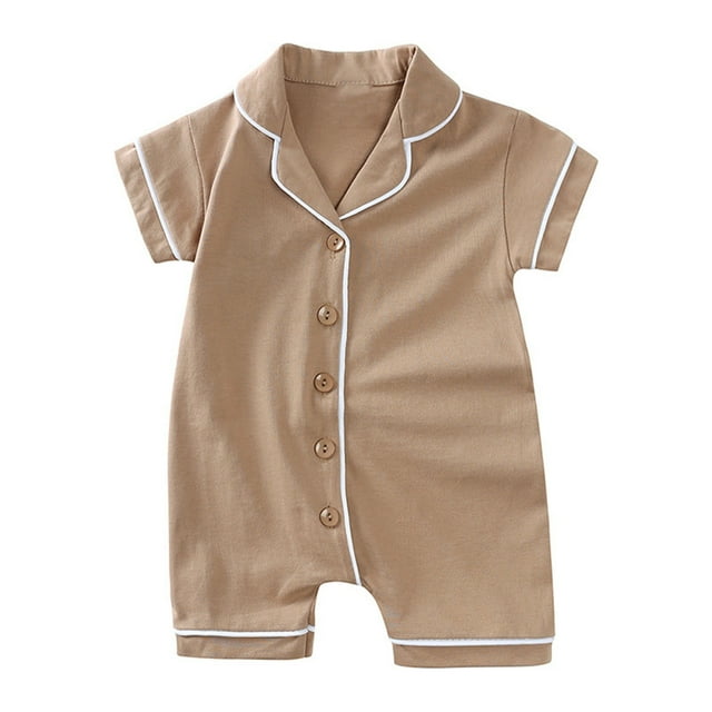 AherBiu Baby Clothes Short Sleeve Button down Baby Onesie Solid Color Infant Boys Girls Jumpsuits
