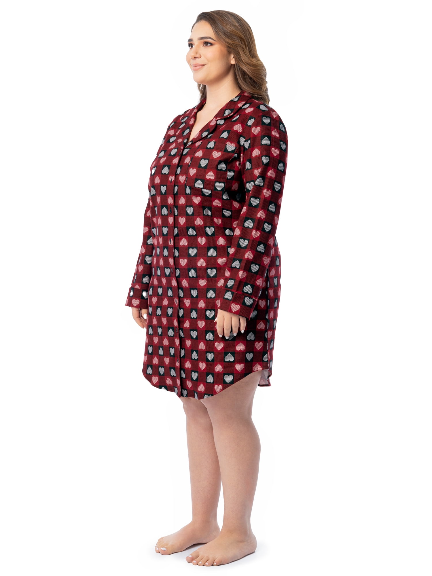 Fruit of the Loom Women's Beyond Soft Long Sleeve Button Down Flannel Sleepshirt, Sizes S-4X