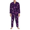 thumbnail image 3 of Susaid Purple Snow Flakes Print Men's Long Sleeve Pajama Set, Two-Piece Button-Down Loungewear PJs Set, Comfortable Sleepwear for Relaxation-Medium, 3 of 7