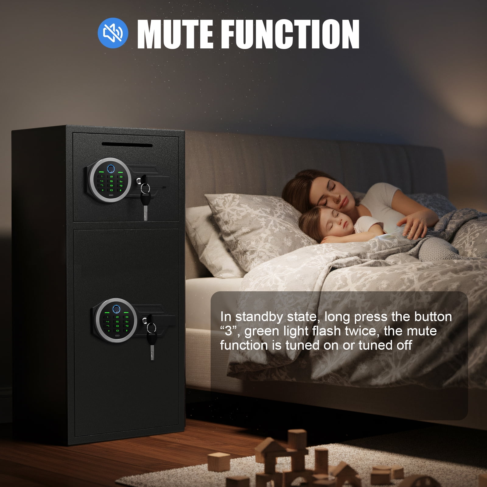 Riflewell 6.0 Cu.Ft Home Security Safe with Adjustable Shelf & Drop Slot, Biometric Fingerprint & Digital Keypad Entry, Double Door Steel Depository Safe for Rifles, Cash, and Valuables, Black