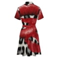 thumbnail image 6 of Red Lips Leopard Print Background Womens Shirt Dresses Women'S Short Sleeve Dress Turn-Down Collar Dress A Line Casuall Dress Oversize(XS-6XL), 6 of 7