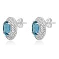 thumbnail image 2 of AVORA 925 Sterling Silver Turquoise Blue Oval-shaped Simulated Diamond CZ Halo Stud Earrings, 2 of 6