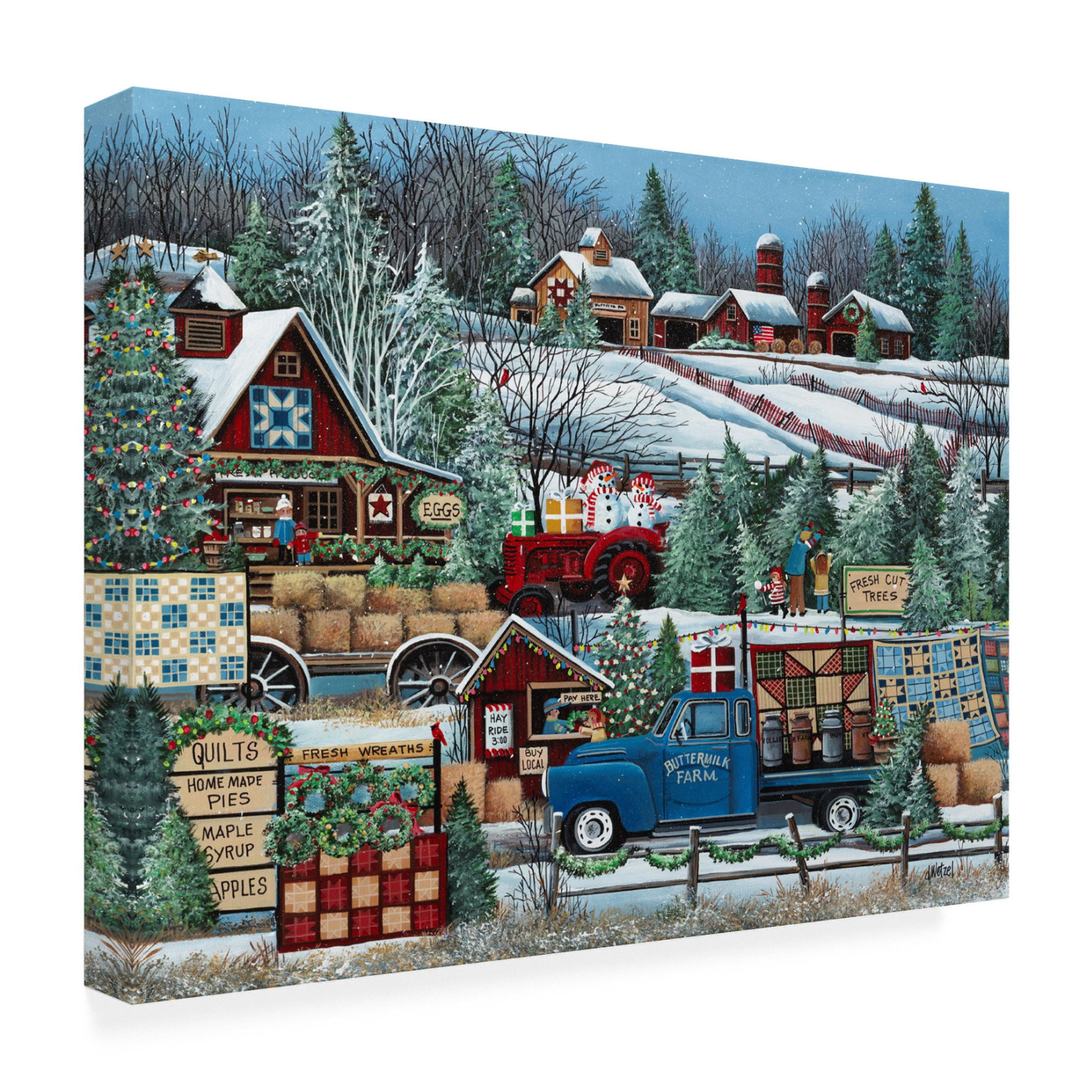 Canvas Wall Art - Debbi Wetzel 'Buttermilk Farm Winter' Wall Art for Living Room, Bedroom, or Office Décor by Trademark Fine Art - 24 x 18 Inches