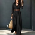 thumbnail image 6 of Women's Collared Button Front Shirt Maxi Dress, Long Sleeve Waist Tie Belted Dress, Casual Commuter Vacation Flowy Long Dress for Summer Outfits Black L(L), 6 of 8
