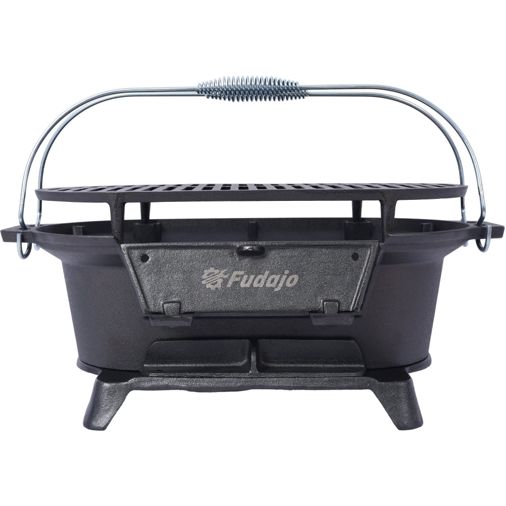 Portable Cast Iron Grill - Dual-Use Rectangle Hibachi & Tabletop Skillet, Enameled Outdoor Charcoal Grill for Camping/Tailgating