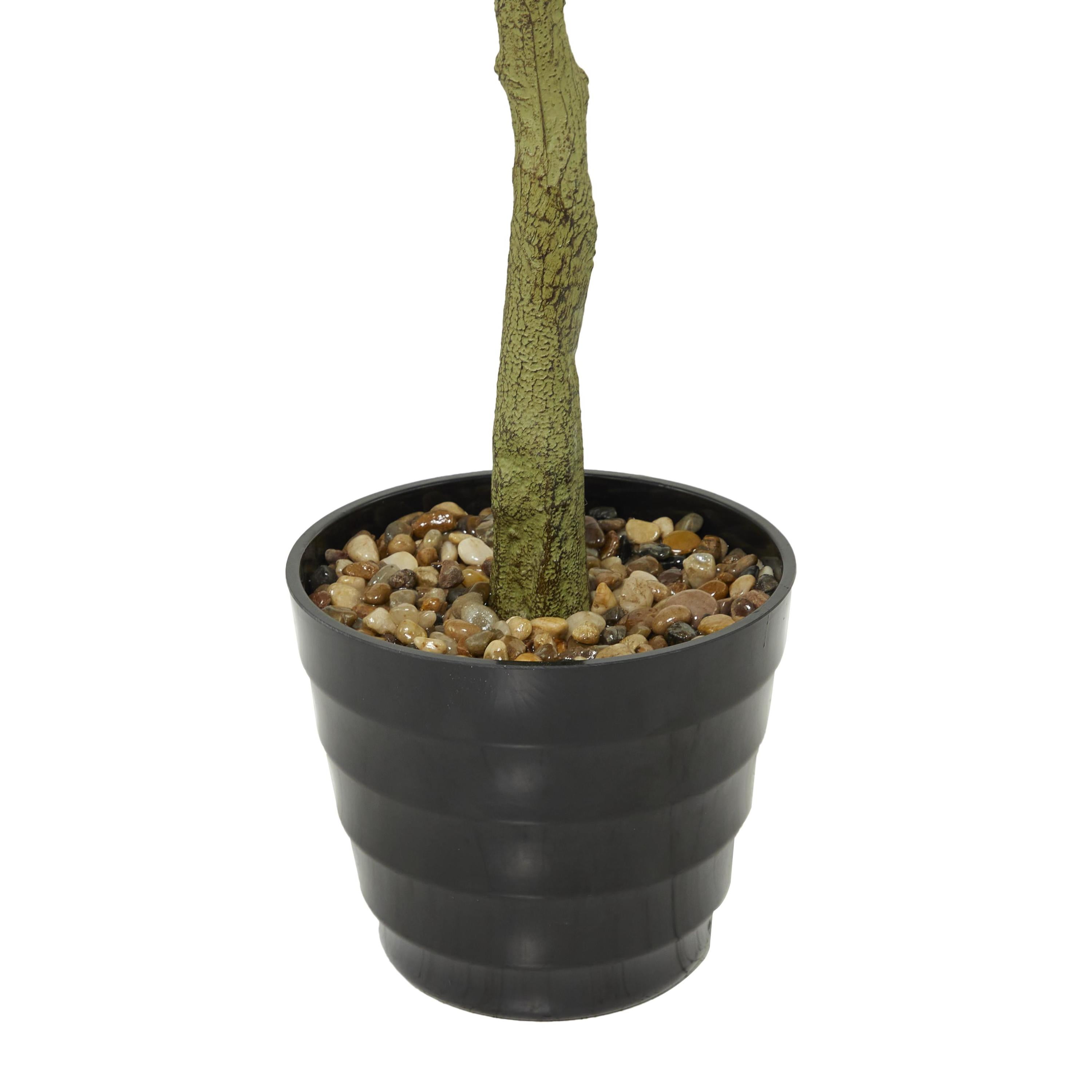DecMode 61" Artificial Weeping Fig Tree in Realistic Leaves and Black Melamine Pot