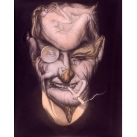 Center Postcard - Man face composed of three young women smoking cigarette postcard 20th Century Stretched Canvas - (18 x 24)