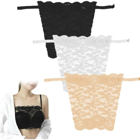 3Pcs Modesty Panels for Low Cut Tops,Silky Cleavage Deep Neck Cover Up Lace Inserts for Dresses Low Cut Tops Privacy Invisible Bra,Camisole Vest With Adjustable Snaps Clip for Woman Lady Prevent Peep