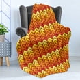 thumbnail image 4 of Chevron Soft Flannel Fleece Blanket, Abstract Chevron Pattern in Vintage Funky Colors Old-Fashioned V-Stripes Print, Cozy Plush for Indoor and Outdoor Use, 50" x 60", Orange Yellow, by Ambesonne, 4 of 5