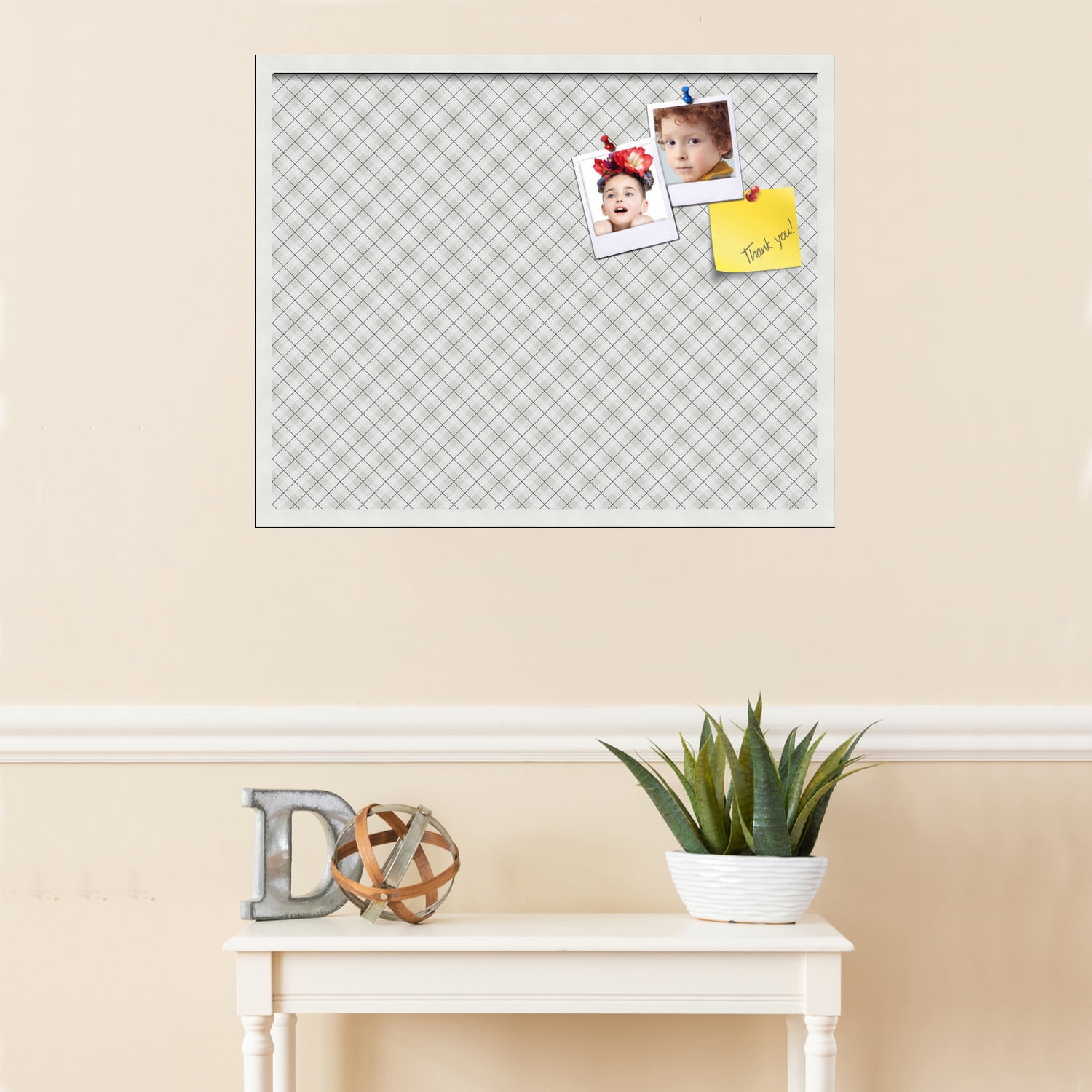 PinPix ArtToFrames 28x22 Custom Cork Bulletin Board Argyle Gray   Poster Board Has a Fabric Style Canvas Finish, Framed in Satin White Frame (PinPix-638)