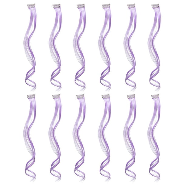 12 hair extensions Straight, clip-in synthetic hair extensions for children and girls with party highlights