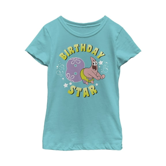 Girl's SpongeBob SquarePants Patrick 8th Birthday  Graphic Tee Tahiti Blue X Large