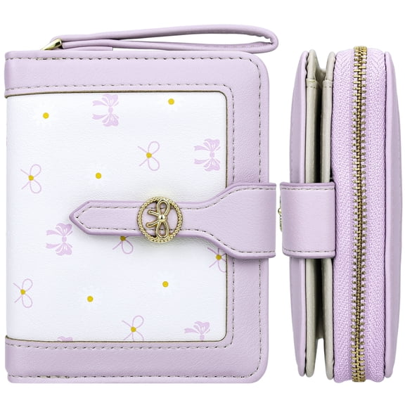Farcauo Womens Wallet Cute Small Wallets for Women Purple Coquette Bow Women's Wallet Kawaii Card Wallets With Zipper Ladies Bow Stuff
