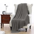 thumbnail image 3 of PiccoCasa Cable Knit Thorw Blanket Cotton Blanket for Home Decor, 70"x78" Dark Grey, 3 of 6