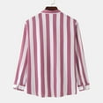 thumbnail image 3 of Men Striped Shirt Long Sleeve Turn Down Collar Loose Fit Botton Down Blouse for Daily Wear Work Pink XL Rawiri, 3 of 5
