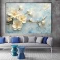 thumbnail image 2 of Mudket Framed Canvas Wall Art Ready to Hang, White Magnolia Gold Branch Blue Print, Botanical Wall Decor Canvas Artwork for Entryway Bedroom Living Room, Cream Floral Pictures - 12"L x 8"W, 2 of 10