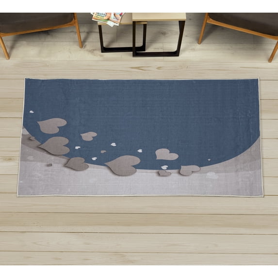 Love Decorative Rug, Valentines Day Romance Art with Hearts Stars Wedding Happiness Theme, Quality Carpet for Bedroom Dorm and Living Room, 6 Sizes, Dark Sky, by Ambesonne