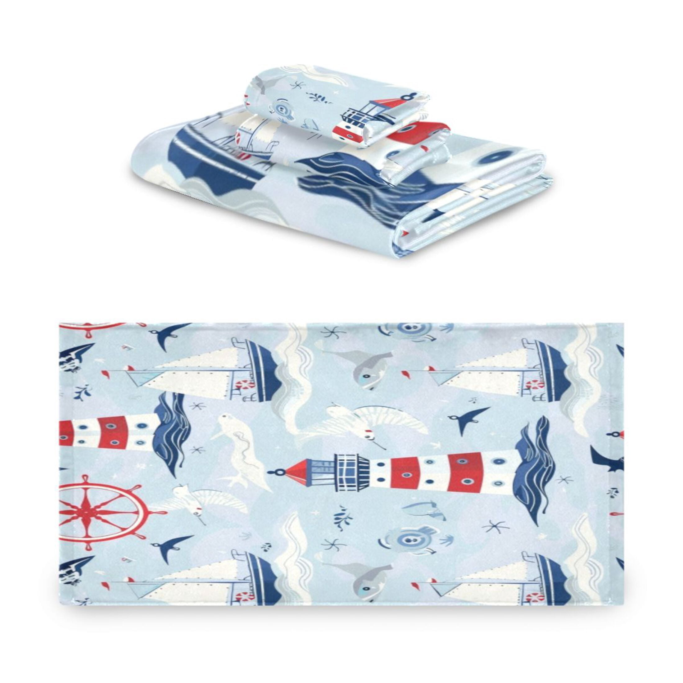 Three-Piece Towel Set Face Towel Towel Set Hand Towel Bath Towel Cotton Bath Towels Bath Towel Sets Hand Bath Towels Cartoon Red Lighthouse