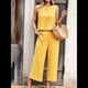 thumbnail image 5 of Conjunto de Dos Piezas de Verano para Mujer: Top Corto Sin Mangas con Cuello Redondo y Pantalones Anchos con Bolsillos. Amarillo XL, 5 of 10