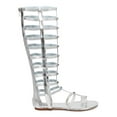thumbnail image 2 of Bumper DF68 Women Metallic Open Toe Studded Knee High Gladiator Sandal, 2 of 5