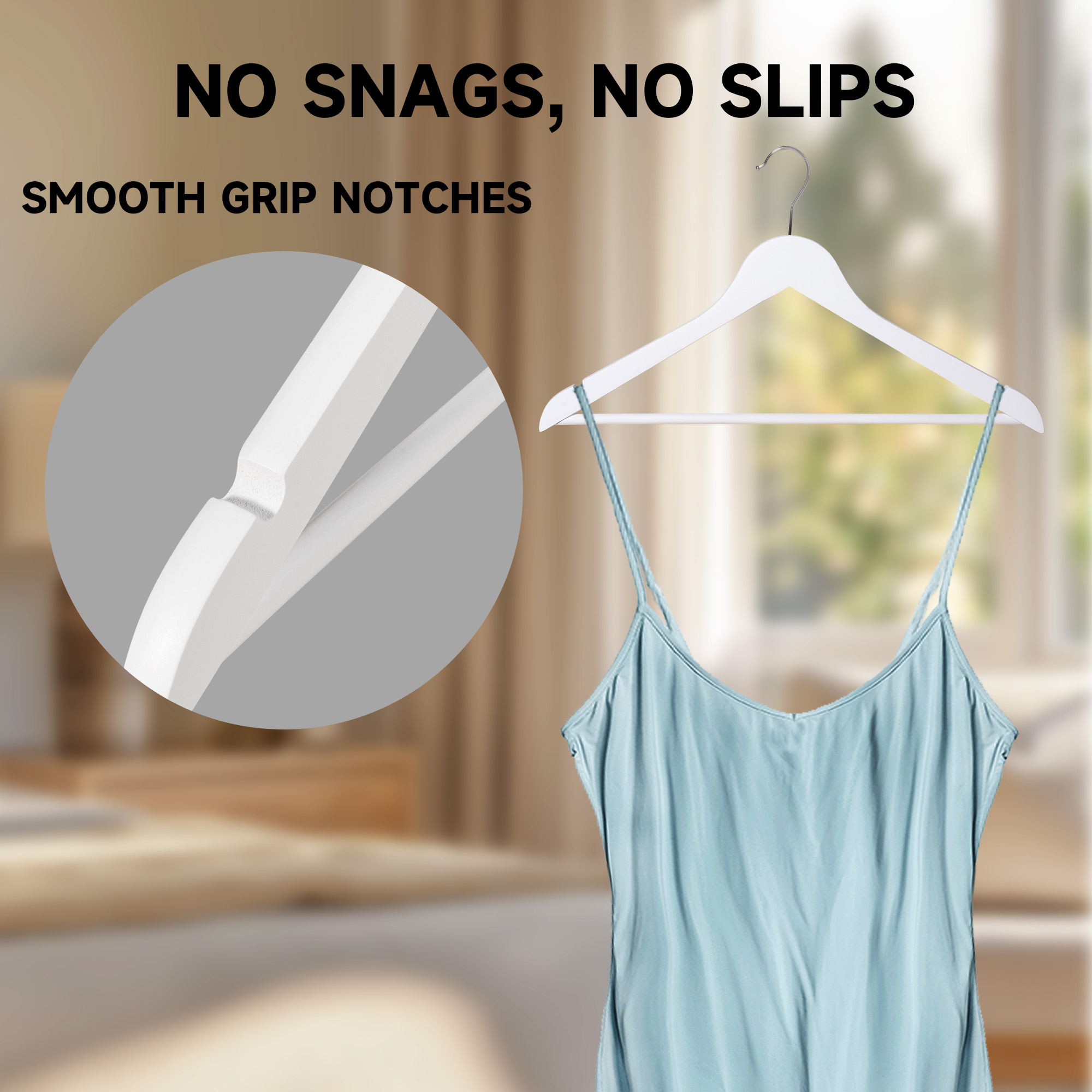 BP4U 12-Pack Premium Wooden Clothes Hangers with Clips, Solid Wood Skirt/Pant Hangers with Adjustable Clips for Suits, Dresses, Coats, Jackets, Trousers(White)