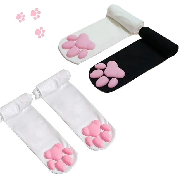 Calcetines altos hasta el muslo, medias de pata de gato, calcetines ross lindos 3D para gato Lolita para niñas y mujeres, conjunto de cosplay, 2 unidades., M