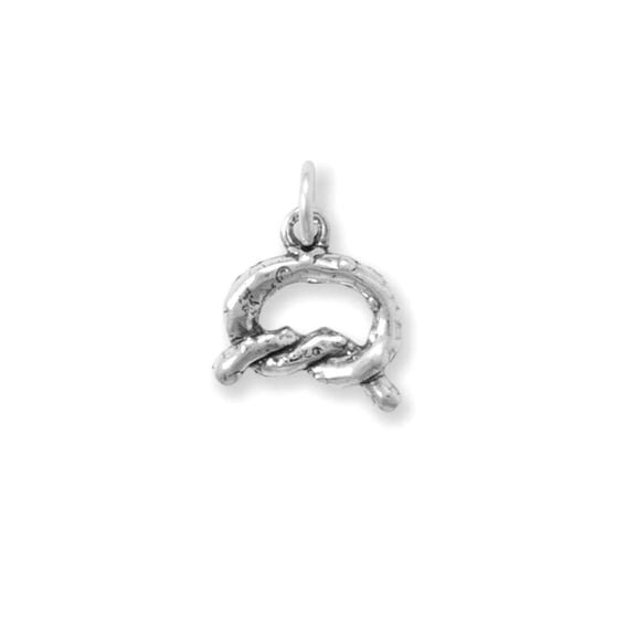 925 Sterling Silver Salted Pretzel Charm is 3-D 8.8mm X 11.2mm Pendant Necklace for Women