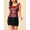 thumbnail image 2 of DARING DIVA Women's Party Lace Trim Tank Top Faux Leather PU Sleeveless Top L Wine Red, 2 of 5