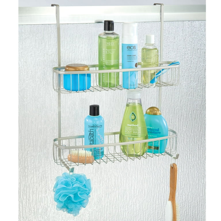 mDesign Metal Bathroom Over Door Hanging Shower Caddy, X-Wide - Matte Black