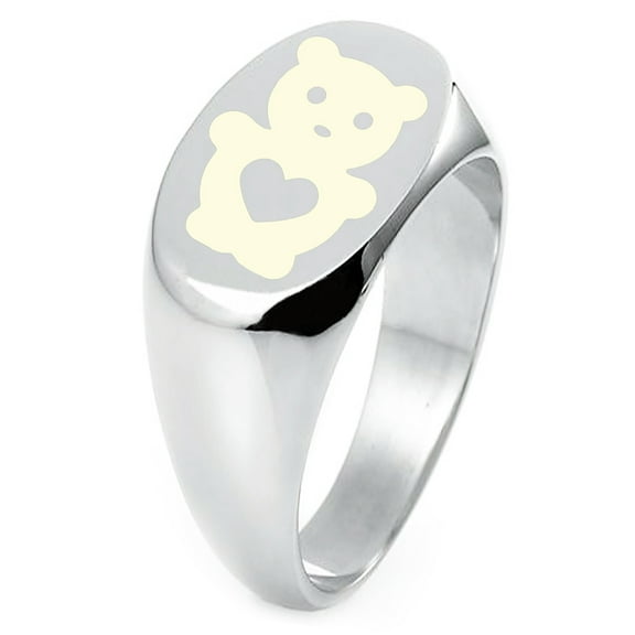 Sterling Silver Teddy Bear Love Engraved Oval Flat Top Polished Ring