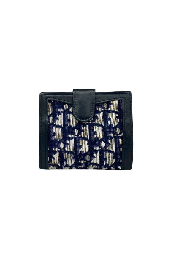 Pre-Owned Christian Dior Dior Trotter Canvas Leather Genuine Clasp Bi-fold Wallet Compact Navy...
