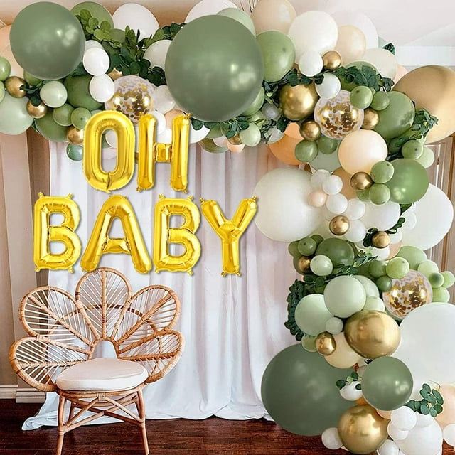 Sage Green Baby Shower Balloon Garland Kit Decorations Oh Baby Balloon 