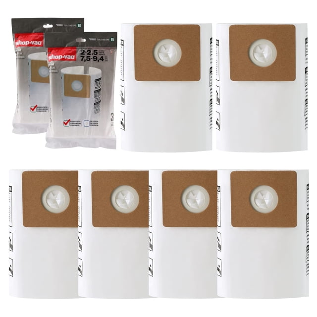 Bolsas de filtro Shop-Vac 90668, 7.6-9.4 L, paquete de 6 unidades para 2-2.5 galones