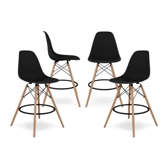 Aron Living Pyramid 28" Plastic and Wood Counter Stools in Black (Set of 4)