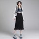 thumbnail image 1 of Falda vaquera de estilo coreano Renyu larga de cintura alta negra y azul corte en A, 1 of 5